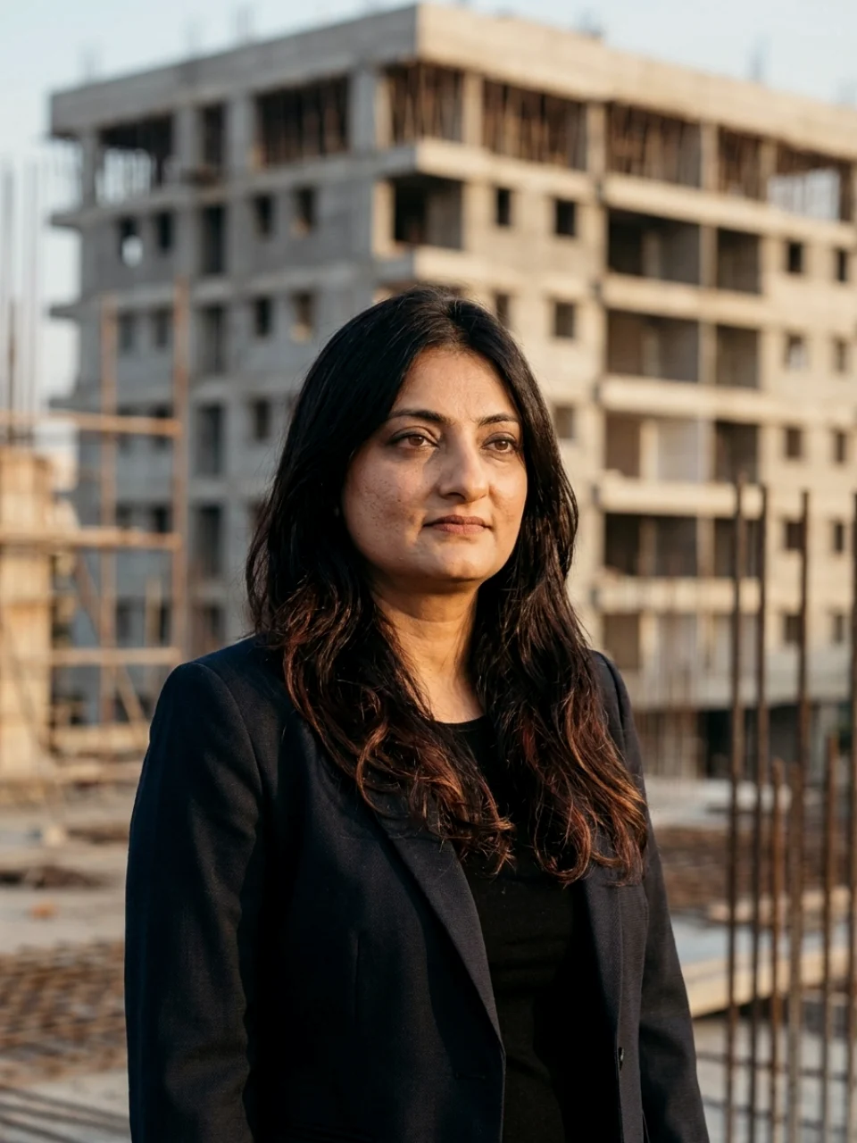 Deval Soparkar on a construction site, natural light